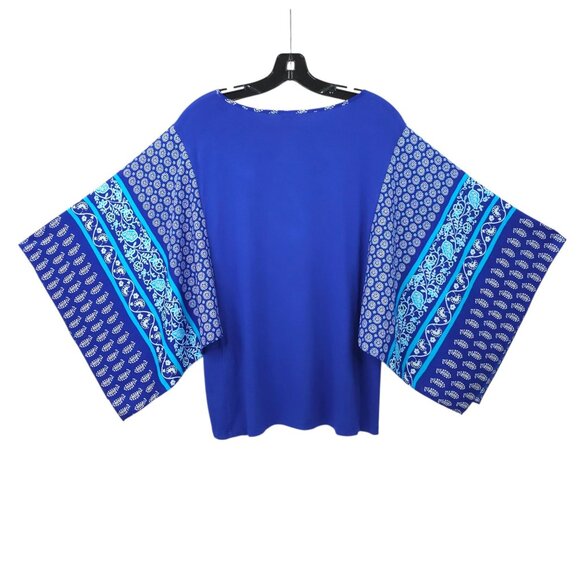 Chicos Pullover Top Womens 2 US L Paisley Handkerchief Batwing Sleeve Keyhole - Picture 2 of 16